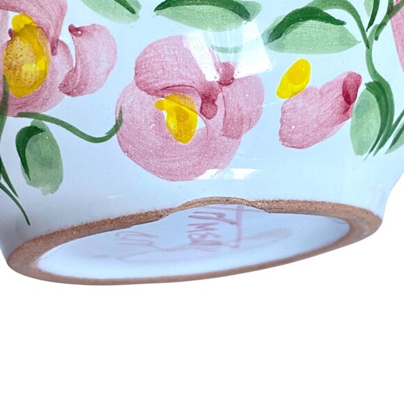 Terra Pink Rose Floral Hand Painted Ceramic 16oz Large Coffee Mugs Set Of 2 - Picture 11 of 14